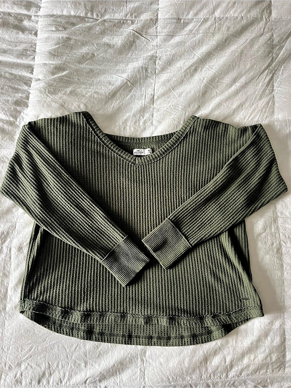 Hollister Ribbed Long Sleeve Top in Green Size Medium
